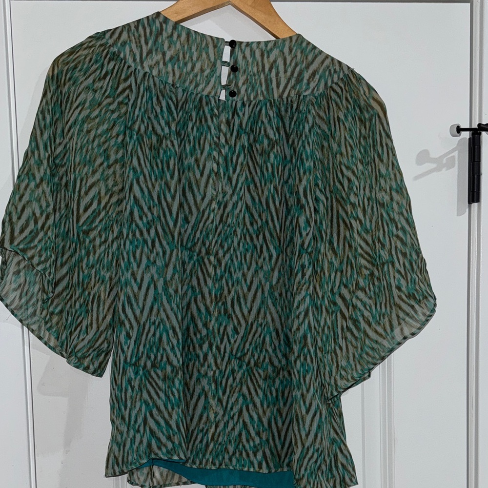 Banana Republic Teal and Tan Patterned Blouse - Picture 4 of 6